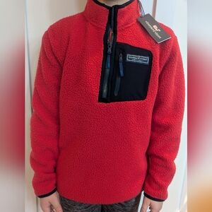 Vineyard Vines Red Boys Sherpa Half Zip Fleece